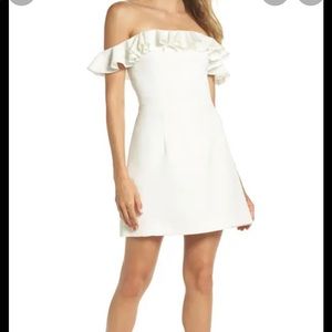 French Connection Whisper Off-Shoulder Light Ruffle Mini Dress